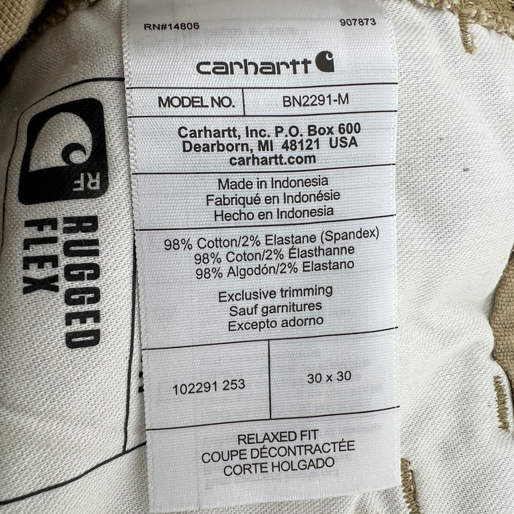 Carhartt BN2291 M Mens Khaki Rugged Flex Relaxed Fit Canvas Work Pants 30x30 New - Picture 6 of 10